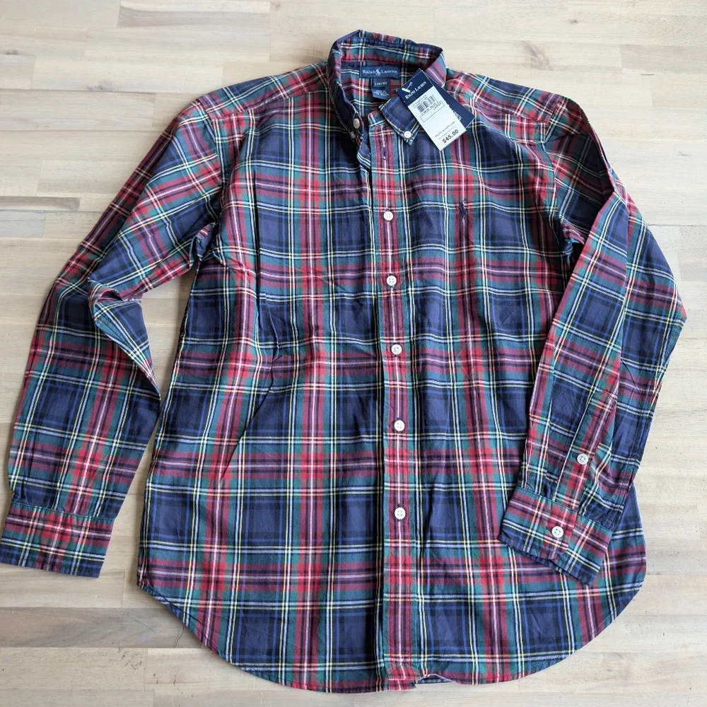 Ralph Lauren Plaid Dress Shirt NEW w/ Tags Size Large‎ 16/18